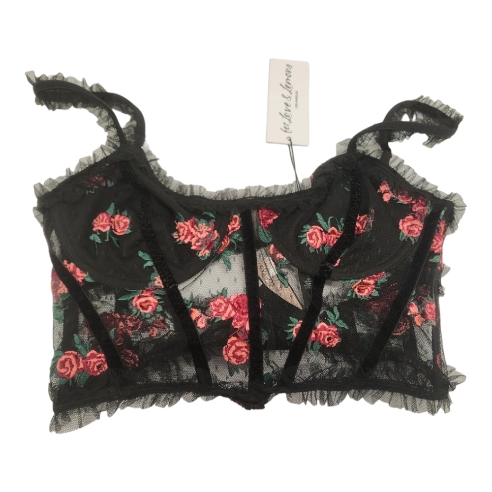 NWT ♥️🍋 For Love And Lemons x Victoria’s Secret Rosebud‎ Ruffled Bustier SZ XS